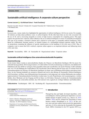 PDF Document Cover - Sustainable Artificial Intelligence: A Corporate Culture Perspective